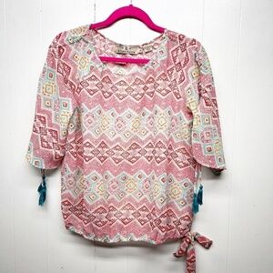 Cinco Ranch Bohemian 1/2 Sleeve Bohemian Sheer Top Oversized Women's Size Small